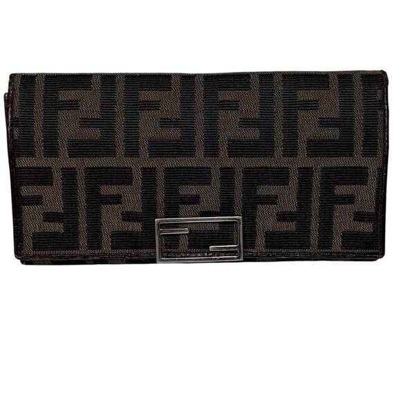 Vintage Fendi "FF" Zucca Monogram Canvas with Leather Trim Wallet in Brown - Picture 1 of 9